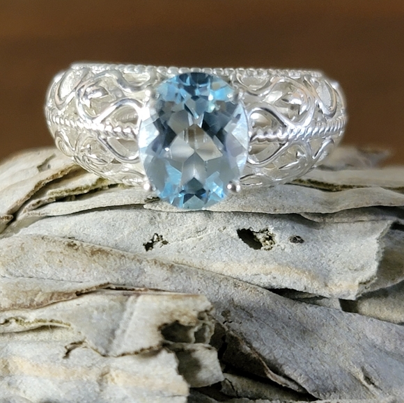 Handcrafted Jewelry - Native Blue Topaz Gemstone Ring 6 Sterling Silver Boho Size Womens Jewelry Gypsy